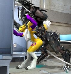 1boy 1male 2018 3_toes 3d 3d_(artwork) anthro bergothedragon biomechanichal black_body blade_wolf blue_eyes canid canine canis clawed_feet cum cum_in_pussy cum_inside cybernetics dated digimon facemask genital_fluids glistening glistening_body glowing_eyes hi_res knife konami long_tail male/female metal_gear metal_gear_rising metal_gear_rising:_revengeance metal_gear_solid platinum_games quadruped renamon robot sharp_claws sharp_teeth tail teeth tongue_out unusual_cum vaginal_penetration vaginal_sex weapon weapons wolf