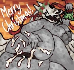 after_sex aftermath anthro areola ass belly big_areola big_breasts big_butt blush blush_lines bodily_fluids bone breasts christmas cum cum_in_ass cum_inside cum_on_butt cum_on_hand english_text equid equine female flower flower_crown freckled_breasts freckled_butt freckled_shoulders freckles genital_fluids grey_areola grey_body head_wreath hi_res holidays horse_skull huge_areola human looking_at_viewer lying mammal mari_lwyd merry_christmas mistletoe on_side one_eye_closed orange_background plant rear_view ribbons scaliescum simple_background skull skull_head smile solo spread_butt spreading text thick_thighs veil wink winking_at_viewer