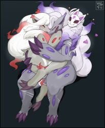 absurd_res anthro ass blush canid canine duo female fur generation_8_pokemon genitals hair hi_res hisuian_form hisuian_zoroark male male/female mammal nintendo penis pokemon pokemon_(species) regional_form_(pokemon) shiny_pokemon vilf