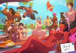 adhoc_studio blonde_blazer chase_(dispatch) coupe dark-skinned_male dark_skin dispatch_(game) edit female flambae golem_(dispatch) invisigal lyumus male malevola_gibb moustache multiple_boys multiple_girls official_art petite phenomaman pool_party prism punch_up_(dispatch) red_skin robert_robertson roy_(dispatch) royd_(dispatch) sonar_(dispatch) waterboy_(dispatch)