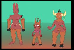 3d_(artwork) animated blender_(artwork) blue_eyes demon digital_media_(artwork) female fur group humanoid idle_animation loop myrian_(vapor_towers) nude orange_body orange_fur red_body shortstack standing thick_thighs trio vapor_towers