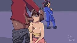 2d_animation animated blowjob cheating cheating_girlfriend clothed clothed_sex commission cuckold dark-skinned_male darkeug human human_on_human johnny_steps mutou_yuugi self_upload sucking tagme tea_gardner yu-gi-oh! yugi_muto