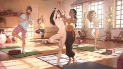 1boy 4girls absolutely_nothing_on arms_above_head artist_insert artist_logo artist_name barefoot blush clothed_female clothed_female_nude_female clothed_male clothed_male_nude_female completely_naked completely_nude completely_nude_female erect_nipples exhibitionism exhibitionist female freckles freckles_on_face hands_above_head indoor_nudity indoors instructor male naked naked_female naked_yoga nude nude_female nude_yoga nudist only_one_naked peeping pubic_stubble self_insert shaved_armpit sibi_(sibi_artist) sibi_artist small_breasts smiling surprised_pikachu tagme tiny_breasts yoga yoga_instructor yoga_mat yoga_pose