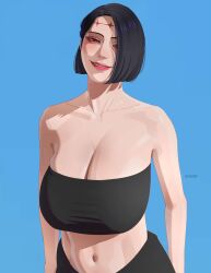bandeau big breasts cleavage drawing drawink drawn itadori_kaori jujutsu_kaisen kenjaku kenjaku_(jujustsu_kaisen) makeup scar smile tubetop
