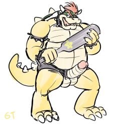1boy anthro belly big_belly big_penis bowser collar dragon erection full_body furry furry_male furry_only genitals gtskunkrat hybrid koopa male male_only mario_(series) mythological_creature mythological_scalie mythology nintendo overweight overweight_male paddle penis reptile scalie solo solo_male spiked_collar spikes tail turtle