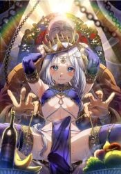 1femboy 2boys armpits arms_around_neck armwear balls_in_panties blue_eyes blush chains crown dark-skinned_male erect_nipples erection_under_clothes femboy feminine_male fruit fruit_bowl girly highres ikezaki_misa imminent_anal imminent_sex jewelry legwear light-skinned_femboy loincloth loincloth_bulge long_hair male male_on_femboy male_only nipples nipples_visible_through_clothing otoko_no_ko otokonoko painted_nails panties penis penis_size_difference removing_clothing silver_hair sissy size_difference spread_legs sweat sweatdrop thighhighs thong topwear trap wine_bottle