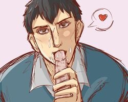 2boys attack_on_titan bertolt_hoover black_hair blowjob blue_eyes cock_hungry cum_in_mouth cum_on_face erection eye_contact facial fellatio heart holding_penis long_penis looking_at_viewer male_only oral oral_sex penis_in_mouth pov reiner_braun shingeki_no_kyojin spoken_heart veiny_penis yaoi