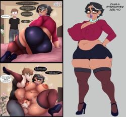 1boy 2girls black_hair breasts brown_eyes chubby chubby_female cleavage clothed_male_nude_female english_text female female_focus gardevoir glasses heels huge_breasts interracial large_breasts light-skinned_male light_skin male mature_female milf miniskirt mole mole_under_eye nipple_bulge original original_character pearl_necklace penis plump pokemon purple_lipstick pussy sex short_hair skirt step-incest tan-skinned_female tan_skin text thick_thighs thighhighs thighs tibbs tibbs_arts vaginal_penetration wide_hips