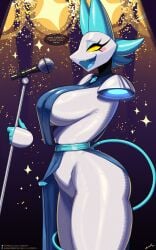 anthro ass cat_ears cat_tail catgirl deltarune deltarune_chapter_2 dialogue dialogue_bubble dress feline female_only hi_res lyorenth-the-dragon pussy semi_nude singing tasque_manager_(deltarune)