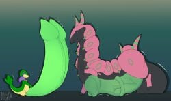 2_penises animal_genitalia animal_penis balls big_balls big_penis digital_drawing_(artwork) digital_media_(artwork) duo erection fan_character feral generation_5_pokemon genitals hi_res huge_balls huge_cock hyper hyper_genitalia hyper_penis male male/male malekart multi_genitalia multi_penis nintendo nude penis pokemon pokemon_(species) scolipede shaded signature simple_background size_difference smile snivy