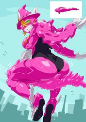 1girls 2021 bent_over big_ass blonde_hair blush_stickers breast city cum dragon_girl facial female flying green_eyes grey_skin highres kikai_sentai_zenkaiger looking_at_viewer looking_back magine mecha mechanical_wings otokam1117 pink_skin poking_ass red_cheeks robot_girl sitting staff super_sentai tokusatsu wingless_dragon witch zenkai_magine