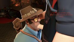 2boys after_oral barely_fits big_penis blood_stain blowjob christian_brutal_sniper cock cum drool gay highres looking_up mad rape self_upload sfm sniper_(team_fortress_2) snipercest speech_bubble team_fortress_2 threat yaoi
