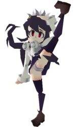 3d 3d_(artwork) 3d_model black_hair exposed_panties filia_(skullgirls) leg_lift leg_up low_poly lowpoly no_outlines panties pantyshot polez polygon red_eyes samson_(skullgirls) skullgirls transparent_background white_panties