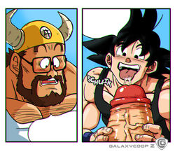 2boys bara big_penis boner dragon_ball erection fellatio galaxycoop gay giant_penis gyuumaou_(dragon_ball) huge_penis male male_only ox_king son_goku vein veiny_penis yaoi