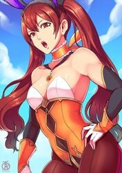 1girls alternate_costume angry bare_shoulders broad_shoulders bunny_ears bunny_girl bunnysuit color easter fire_emblem fire_emblem_awakening fire_emblem_heroes long_hair looking_at_viewer medium_breasts red_eyes red_hair revolverwingstudios severa_(fire_emblem) severa_(spring)_(fire_emblem) solo solo_female twintails