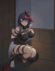 1girls absurd_res absurdres angry angry_expression angry_face arms_behind_back ball_and_chain ball_and_chain_restraint bare_shoulders big_breasts black_hair black_leotard blush bob_cut bondage bound_arms bound_legs breasts captured captured_heroine chained chained_ankles chains clenched_teeth clothed crotch_rope dark_room defeated defeated_heroine detached_sleeves endured_face female female_focus female_only femsub footwear_removed forced frustrated genshin_impact hair_ornament hairband hi_res high_resolution highres hoyoverse indoors japanese_clothes kidnapped kujou_sara large_breasts leotard light-skinned_female lockpick mask mihoyo one_eye_closed partially_clothed restrained restrained_arms restrained_legs ripped_clothing rope rope_between_breasts rope_bondage rope_harness short_hair solo solo_focus tengu tengu_mask thick_thighs thighs tight_clothing torn_clothes trying_to_be_quiet trying_to_break_free trying_to_escape ururu vaginal_stimulation worried worried_expression yellow_eyes