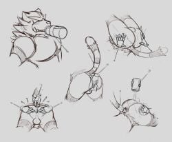 anthro anus ass baby_bottle baby_powder backsack balls generation_7_pokemon genitals incineroar ire-k lying male multiple_images nintendo on_back pokemon pokemon_(species) rear_view solo wiping_butt