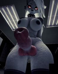 3d_(artwork) animal_genitalia animal_penis anthro ass big_breasts big_butt big_penis black_nipples black_nose black_vulva breasts canine_genitalia canine_penis clothing collar digital_media_(artwork) fur futanari genitals gynomorph hellaverse helluva_boss huge_breasts huge_butt huge_cock huge_thighs humanoid intersex knot legwear loewsfm loona_(dogzeela) loona_(helluva_boss) nipples penis red_eyes solo source_filmmaker_(artwork) spiked_collar spikes thick_thighs thigh_highs vulva white_body white_fur