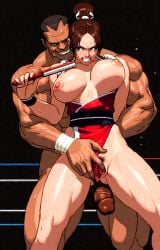 1boy ai_generated balrog boxing boxing_gloves boxing_ring dark-skinned_male dark_skin fatal_fury female king_of_fighters lesson mai_shiranui nsfwbisonmai pixel_art ring street_fighter