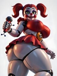 1girls ai_generated animatronic animatronic_female animatronic_girl baby_(fnafsl) big_ass big_breasts big_butt brasil_louco bubble_ass bubble_butt circus_baby circus_baby_(fnaf) creepy female female_only five_nights_at_freddy's five_nights_at_freddy's:_sister_location full_body fully_clothed huge_breasts looking_at_viewer looking_back looking_down seductive seductive_look seductive_smile simple_background solo solo_female solo_focus tagme white_background