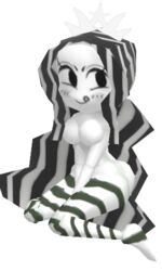 1girls 3d coffee coffee_cup crown kneeling looking_at_viewer low_poly lowpoly monochrome no_outlines polez polygon solo starbucks starbucks_siren starbucks_siren_(gashi-gashi_redesign) striped_hair stripes_(marking) tongue white_skin