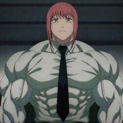 1girls ai_assisted ai_edit ai_generated anime_screencap big_arms bulky_female chainsaw_man extreme_muscles large_traps makima_(chainsaw_man) masculine_body muscle_fetish muscular_female office_clothing pecs tight_clothing
