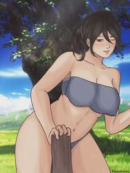 1girls attack_on_titan big_breasts black_hair female female_only large_breasts mikasa_ackerman navel outdoors pieckchann solo solo_female tree