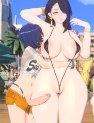 1futa 1girls 3d 3d_(artwork) 3d_model 3d_render alternate_version arm_up armpit_fetish armpit_sniffing armpits barely_clothed beach belle_(summer_skies)_(zenless_zone_zero) belle_(zenless_zone_zero) between_labia big_breasts bikini bracelet breasts bucket_hat deskt3d earring emotionless exhibitionism face_in_armpit femdom futanari grabbing grabbing_shoulder grabbing_waist hoyoverse ignoring looking_away nail_polish navel npc_(genshin_impact) official_alternate_costume pants_pulled_down penis_on_thigh penis_out penis_rubbing sarah_(zenless_zone_zero) shorts string_bikini tagme thick_thighs voluptuous wide_hips wise_(peaceful_waves)_(zenless_zone_zero) wise_(zenless_zone_zero) zenless_zone_zero