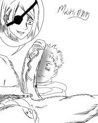 1futa1boy eyepatch futa_on_male futanari grinning itadori_yuuji jujutsu_kaisen kugisaki_nobara nervous nobara_kugisaki