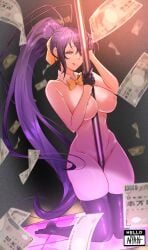 akeno_himejima black_hair gorillagripboba high_school_dxd pole pole_dancing solo thighhighs