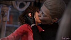1girls 2girls 3d capcom claire_redfield claire_redfield_(jordan_mcewen) closed_eyes eyes_open femsub forced_kiss forced_yuri kissing mini_giantess monster monster_on_female ms._x otacon212 pale_skin resident_evil resident_evil_2 resident_evil_2_remake rule_63 size_difference smaller_female tyrant yuri zombie