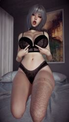 1female 1girls 2026 3d 4k asian asian_female bed bedroom belly big_breasts big_lips blue_eyes bra breasts breasts_bigger_than_head choker chromatic_aberration clothed clothing crashbanditkut curvaceous curvaceous_figure depth_of_field eyebrows eyelashes eyeliner eyeshadow female freckles freckles_on_face grey_hair hair half-closed_eyes hi_res high_resolution highres holding_breast human lace lace_trim light-skinned_female light_skin lingerie lips long_eyelashes looking_at_viewer makeup mascara medium_hair nail_polish nails navel on_knees open_mouth original original_character panties room scar scar_across_eye scar_on_face short_hair sitting solo solo_female solo_focus stockings straight tattoo tattoos teenage_girl teenager thick thick_hips thick_thighs thighs tongue tongue_out virt-a-mate virtamate