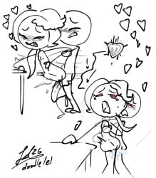 carrying cradle_position cumflation heart-shaped_pupils heart_symbol lemondiamond42 original original_character ponytail shocked shocked_expression shocked_eyes simple_background sketch stick stick_figure stomach_bulge
