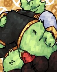 anthro ass big_breasts big_butt black_body blush blush_lines breasts butt_grab closed_eyes clothed clothed_sex clothing duo female fluffy fur genitals green_body green_fur green_vulva hand_on_butt hand_on_knee hand_on_leg hi_res legs_up lizard_(rain_world) low-angle_view male male/female neck_tuft penetration penis rain_world red_lizard_(rain_world) red_penis saint_(rain_world) scalie scaliescum sex smile tuft vaginal_penetration videocult vulva yellow_vulva