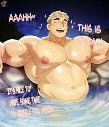 blonde_hair bodybuilder delicious_in_dungeon high_resolution highres hotsprings kingdom_velvet laios_touden male male_only muscles muscular muscular_arms muscular_male nipples pecs thick_thighs