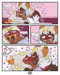 absurd_res after_orgasm arachnid arthropod blush bodily_fluids breasts comic cum dark_body dark_skin dialogue duo female floating_hands genital_fluids grey_hair hair half-closed_eyes heart_eyes heart_symbol hi_res kirby:_triple_deluxe kirby_(series) kiss_on_lips kissing kittipaws love_declaration male male/female narrowed_eyes nintendo queen_sectonia queen_sectonia_(original_form) sharp_teeth sparkles speech_bubble spider spidr sweat taranza teeth text tremble_spikes unusual_anatomy unusual_eye_placement