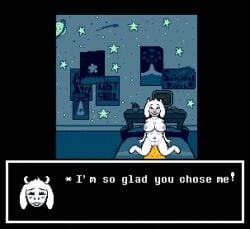 animated bed bedroom boss_monster breasts deltarune dialogue fat_female goat incest kris_(deltarune) mother muscles muscular muscular_male older_female penis pixel_animation pixel_art pixelated pov pussy son sprite suicidalpixel toriel younger_male