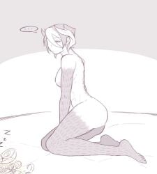 ... 2girls ass barefoot big_ass body_markings completely_nude expressionless feet female female_only full_body hair_between_eyes jbk1324 kneeling looking_at_viewer lyza_(made_in_abyss) made_in_abyss medium_breasts monochrome morning_sex nude offscreen_character on_bed ozen short_hair solo_focus thick_thighs toned toned_female two-tone_hair