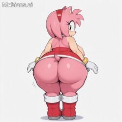 ai_generated amy_rose ass ass_focus back backboob bare_shoulders breasts chubby curvy dress female from_behind full_body gigantic_ass gloves huge_breasts knee_boots looking_at_viewer looking_back microdress mobians.ai nipples plump) red_booots red_dress short_dress sideboob solo sonic_(series) sonic_the_hedgehog_(series) standing thick_thighs thighs white_gloves wide_hips
