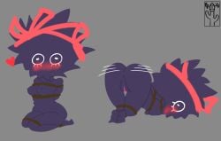 2025 accessory anthro anus arms_tied ass blush blushing_at_viewer bondage bound bow_accessory bow_ribbon breasts digital_drawing_(artwork) digital_media_(artwork) echinoderm echinozoan female genitals hair_accessory hair_ribbon hairbow hands_behind_back heart_symbol hi_res kitamura_(splatoon) kneeling legs_tied legs_together looking_at_viewer looking_back marine nintendo nipples nude presenting presenting_anus presenting_hindquarters presenting_vulva pricklypastor_(artist) purple_body restraints ribbons rope rope_bondage sea_urchin signature simple_background solo splatoon submissive submissive_female vulva