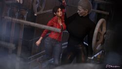 1girls 3d capcom claire_redfield claire_redfield_(jordan_mcewen) femdom femsub imminent_sex larger_female lifting mini_giantess monster monster_on_female ms._x otacon212 pale_skin pre-sex resident_evil resident_evil_2 resident_evil_2_remake rule_63 size_difference smaller_female tyrant wrist_grab zombie