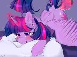 absurd_res alicorn bed blush dildo equid equine female feral friendship_is_magic furniture hasbro hi_res horn inner_ear_fluff magic mammal my_little_pony mythological_creature mythological_equine mythology penetration pillow raised_tail rayeli sex_toy smile solo tail telekinesis tuft twilight_sparkle_(mlp) wings