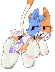 anthro big_ass big_breasts bikini black_panties black_underwear calico_cat cate_meowdy eyelashes feline female_focus female_only fortnite furry large_ass looking_back nipples partially_clothed smile solo solo_female solo_focus sweat tail teeth thighs underwear white_background white_body white_fur wide_hips young