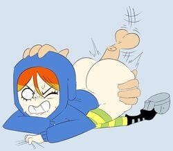 1girls ambiguous_penetration ass biting_lip blue_hoodie cartoon_network disembodied_hands disembodied_penis fat_ass foster's_home_for_imaginary_friends goth_girl_(fhfif) high_heel_boots one_eye_closed orange_hair partial_male red_hair thick_thighs vaz0v