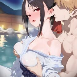 1boy 1girls ai_assisted ai_generated beautiful_girl curvy female kaguya-sama_wa_kokurasetai_~tensai-tachi_no_renai_zunousen~ kimono male onsen shinomiya_kaguya source_removed taugust