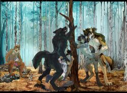 amarok_(mesa17) anal anal_sex animal_genitalia anthro balls bodily_fluids bound canid canine canine_penis canis clenched_teeth coyote cum cum_in_ass cum_in_mouth cum_inside cum_on_penis dripping drmax erection exhibitionism fellatio fin_the_fox forest forest_sex genital_fluids genitals group half-erect hands_tied hi_res hyena jeffusherb knot knot_in_sheath knotted_penis knotting leaking_precum male male/male mammal maro_lupus oral outside penetration penile penis pinned_to_tree plant precum precum_drip public public_nudity public_sex remus_(davosyeen) serialbiter sex sheath sheathed_while_penetrated tail tail_motion tailwag teeth teeth_showing tree wolf