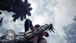 1080p 1920x1080 accurate_art_style accurate_body_type armored_female ass_cheeks ass_focus athletic_female bare_shoulders below_view bubble_ass capcom corset_armor culona curvaceous_ass curvy_hips demonlord_(armor) elizabeth_(huntress) female game_screenshot glowing_armor gluteal_fold goth_girl hunter_(monster_hunter) light-skinned_female long_hair_female longsword low-angle_view minimap monster_hunter monster_hunter_(series) monster_hunter_world mountain_background oc official_style perro_culazo pinup player_character posing_for_picture purple_panties redhead_female ribbon_panties savage_deviljho_(armor) screencap sky_background solo_focus tight_panties toned_female tree underwear_only upper_body_focus vagina_visible_through_panties vangis_(armor) viewed_from_below weapon_on_back