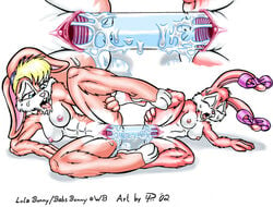 2002 age_difference anthro babs_bunny bodily_fluids close-up dennis_pawers dildo double_dildo duo erect_nipples female female/female genital_fluids lagomorph leporid lola_bunny looney_tunes mammal nipples pussy_juice rabbit sex sex_toy tiny_toon_adventures vaginal_penetration warner_brothers yuri