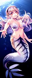 1girls big_breasts bikini breasts corrin_(fire_emblem) corrin_(fire_emblem)_(female) creyton female female_only fire_emblem fire_emblem_fates long_hair looking_at_viewer merfolk mermaid nintendo open_mouth open_smile reaching_out red_eyes shell_bikini smile solo solo_female underwater