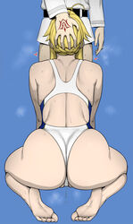 1boy 1girls artoria_pendragon artoria_pendragon_(lancer) ass ass_focus big_ass big_butt blowjob colored coloured command_spell deepthroat fate/grand_order fate_(series) fellatio fujimaru_ritsuka_(male) implied_deepthroat implied_fellatio implied_oral large_ass lvl lvl_(sentrythe2310) oral partially_visible_vulva rear_view squatting sweat thick thick_ass wet_pussy